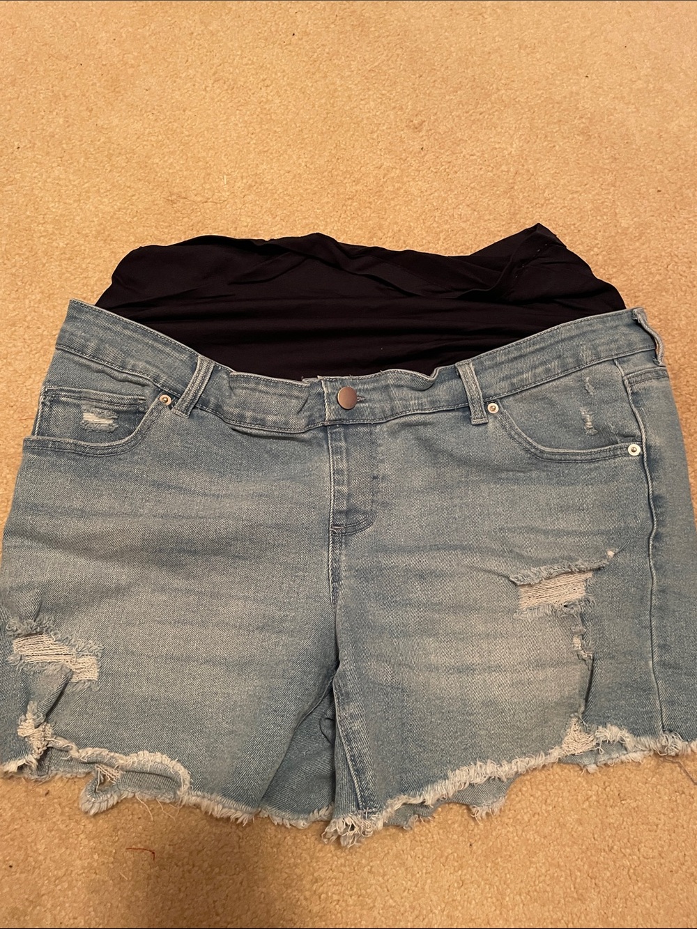 Maternity Denim Shorts in Light Blue with Black Waistband